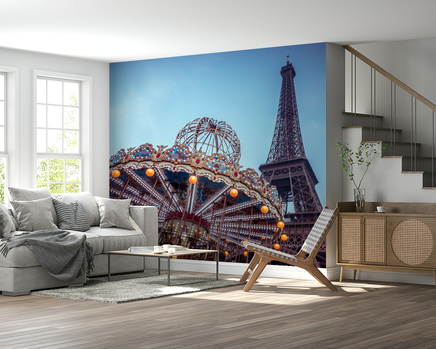 Carousel with the Eiffel Tower Wall Mural