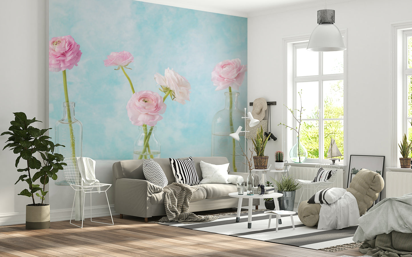 Pastel Ranunculus Glass Decor Wall Mural