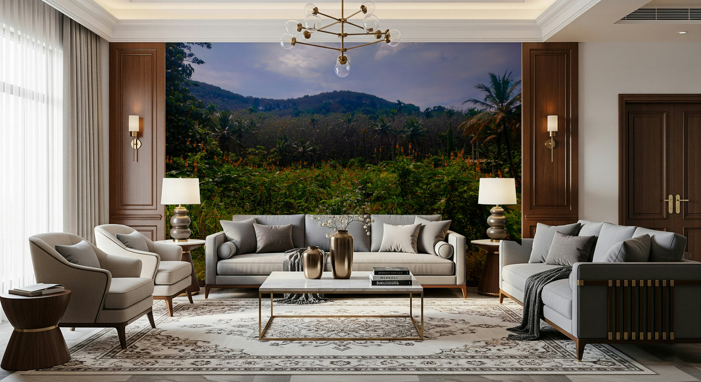 Tropical Canopy with lush red flowers and plants Photography Wall Mural