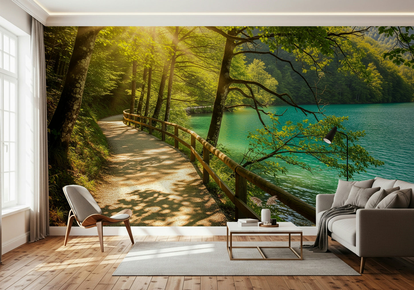 Sunlit Lakeside Path Wall Mural