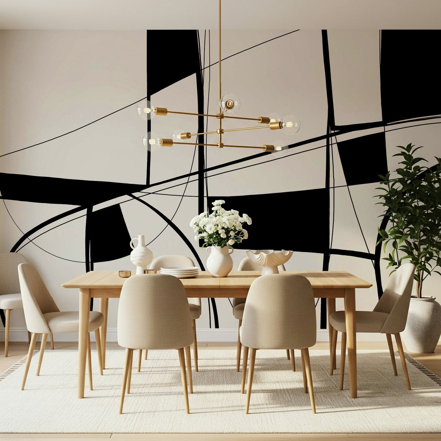 Abstract Noir Lines Wall Mural