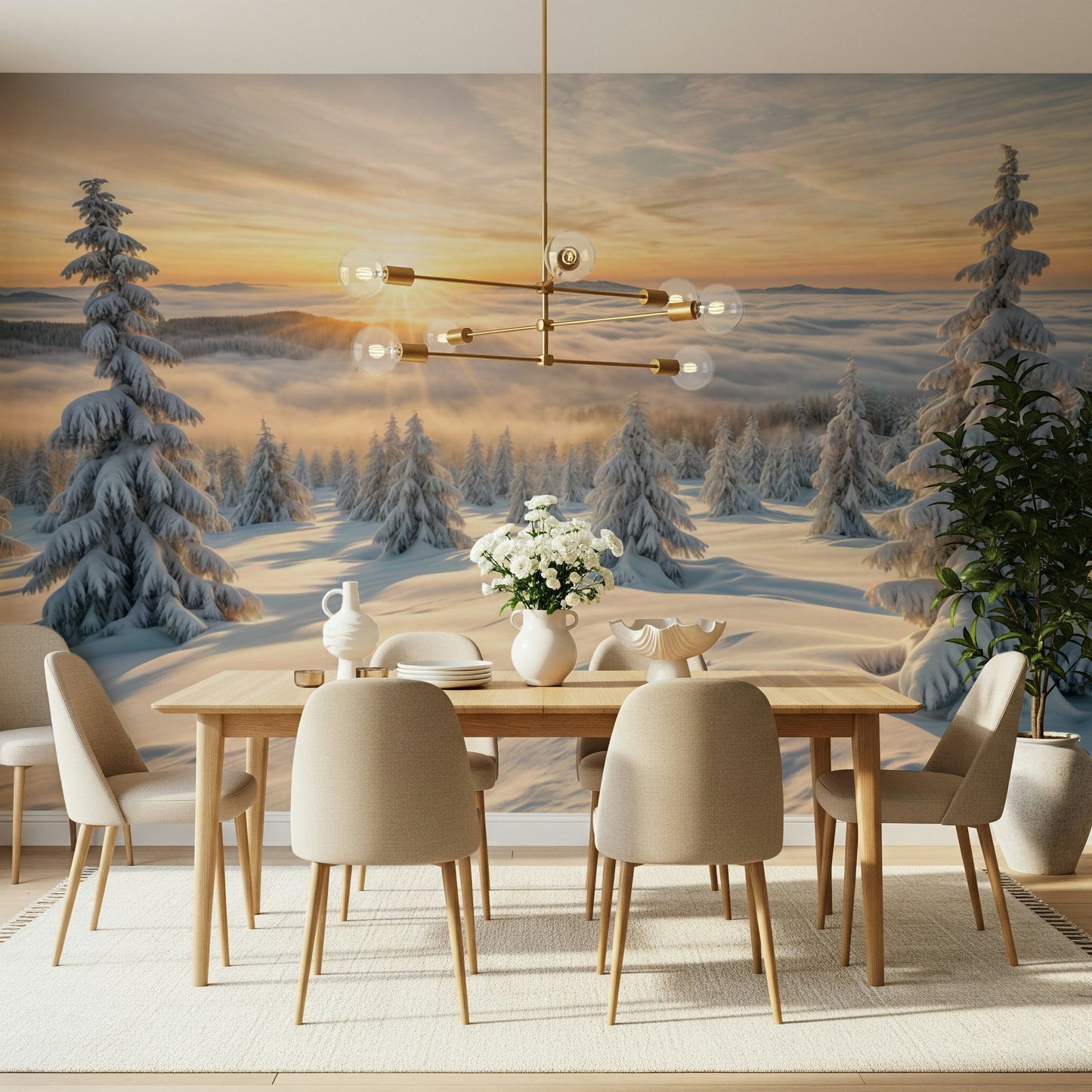 Golden Winter Woods Wall Mural