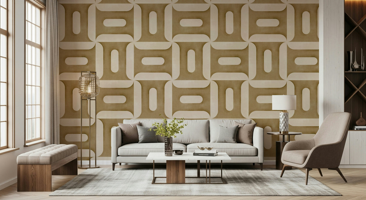 Modern Textured Geometries Camel Wallpaper⁠