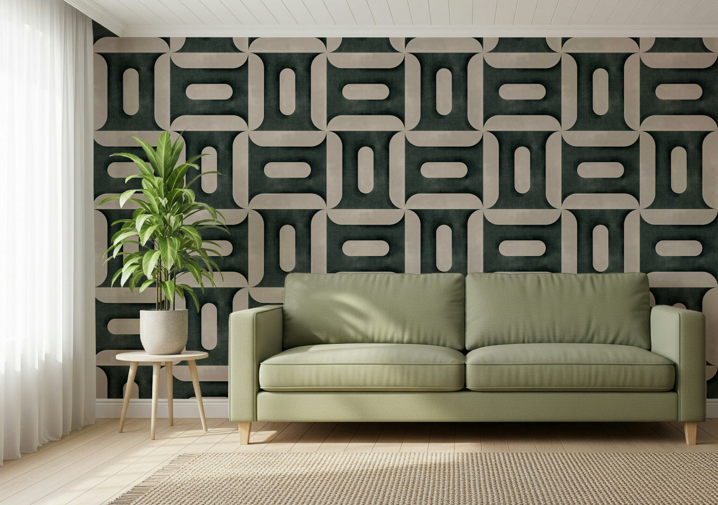 Modern Textured Geometries Vintage Denim Wallpaper⁠