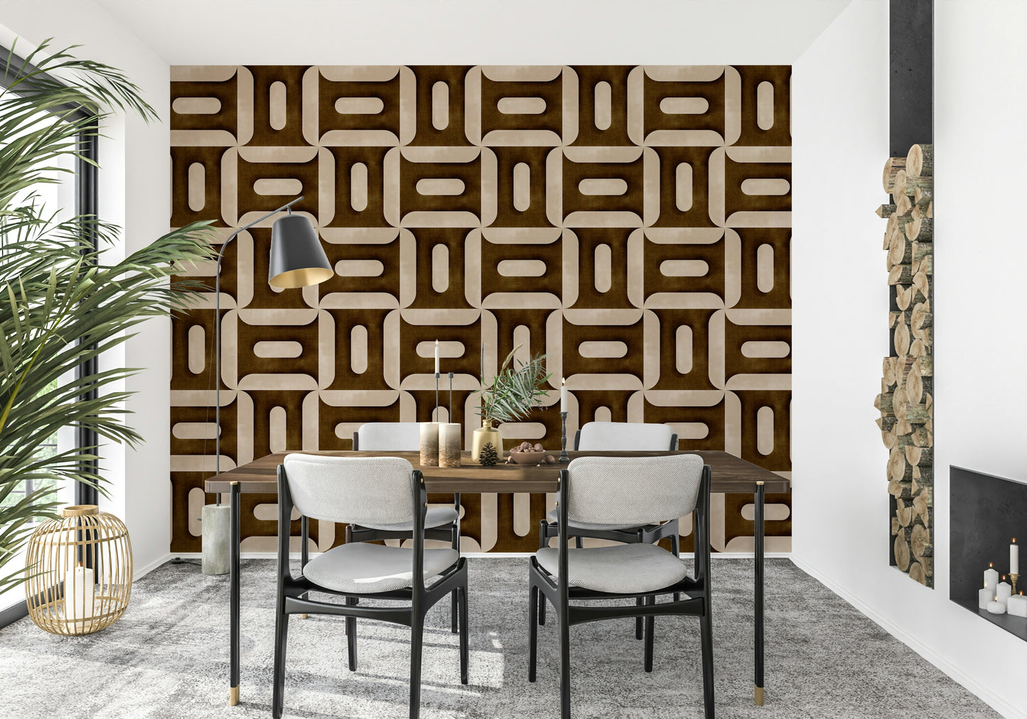 Modern Textured Geometries Umber Wallpaper⁠