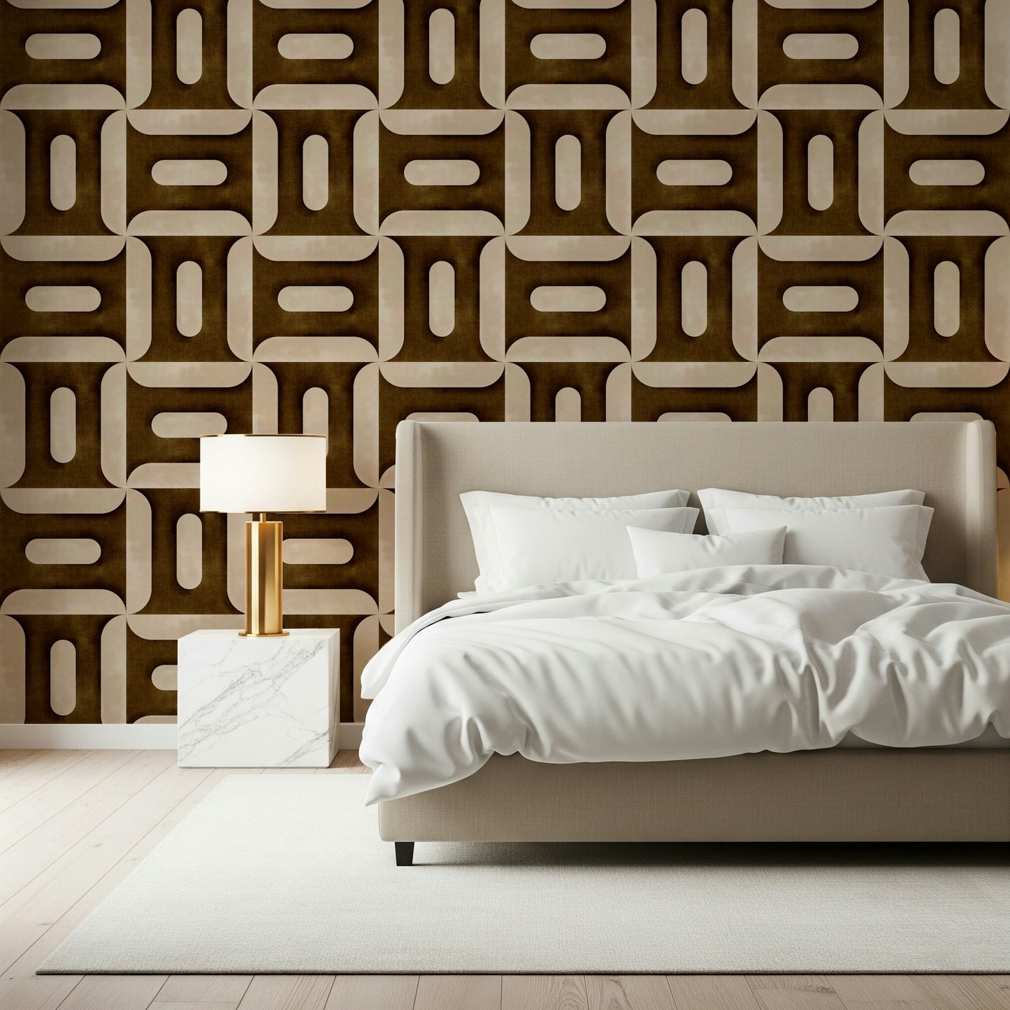 Modern Textured Geometries Umber Wallpaper⁠