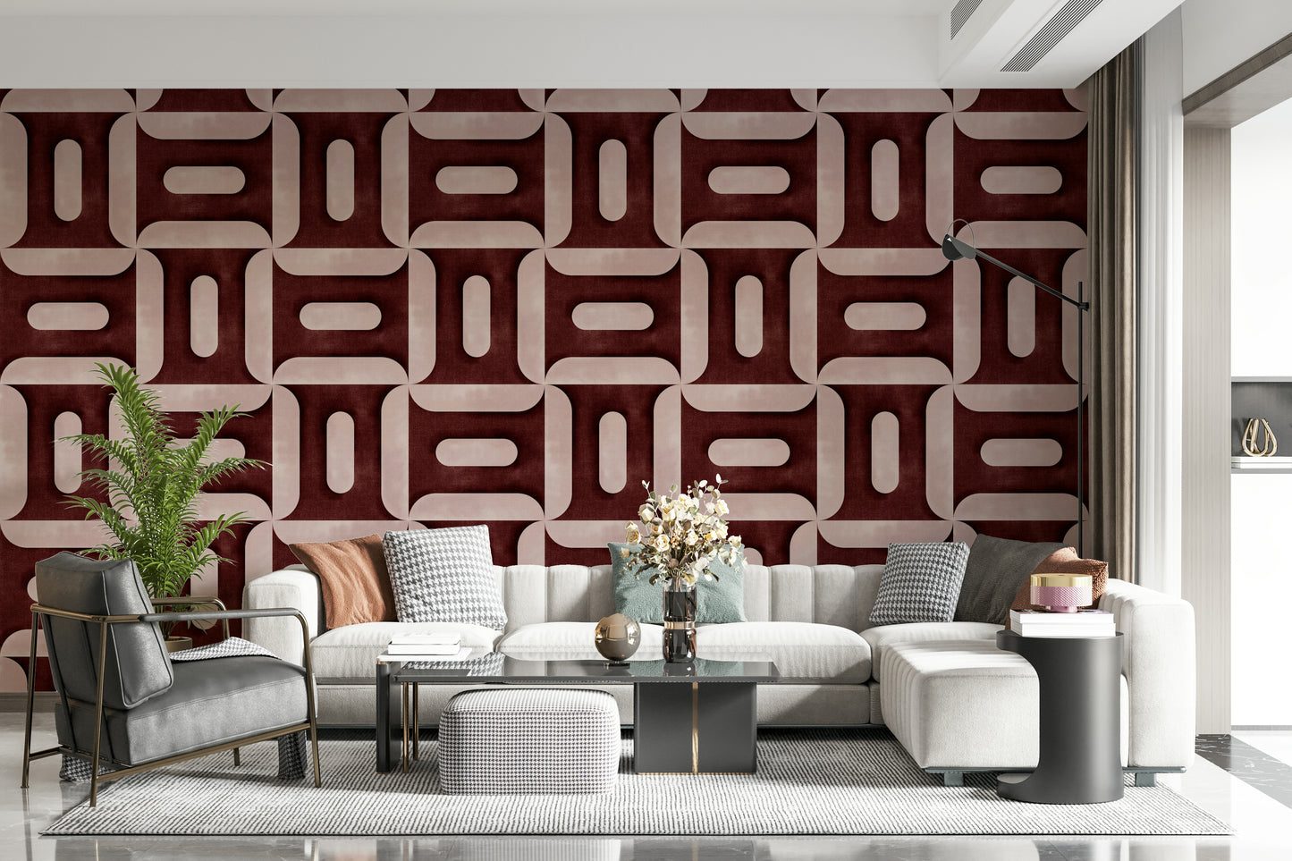 Modern Textured Geometries Wine Wallpaper⁠