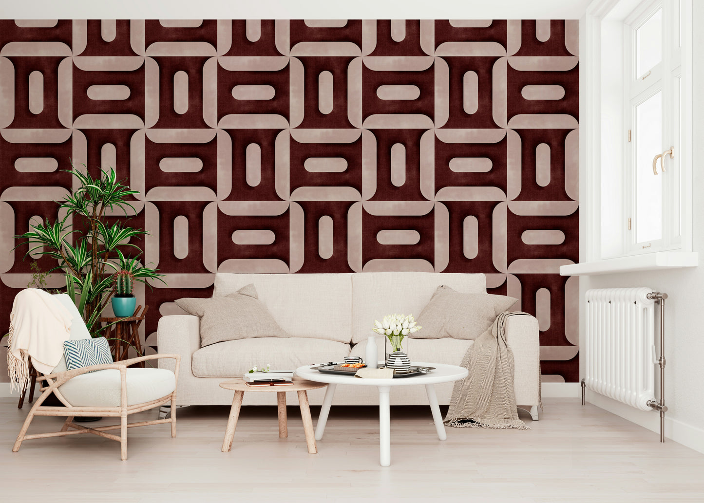 Modern Textured Geometries Wine Wallpaper⁠