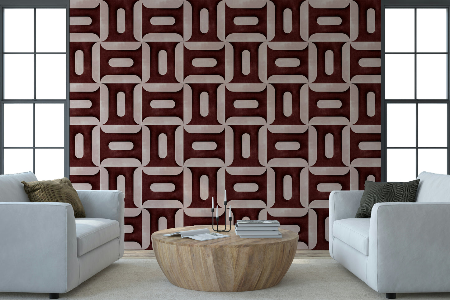 Modern Textured Geometries Wine Wallpaper⁠