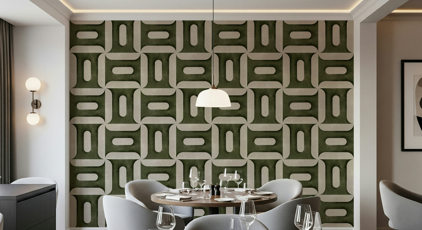 Modern Textured Geometries Olive Wallpaper⁠