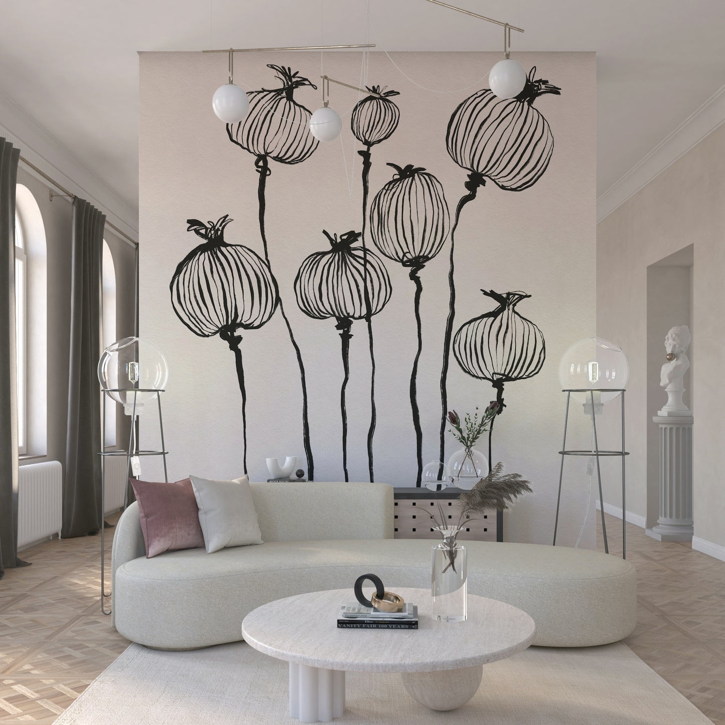 Ink Poppy Pods Wall Mural