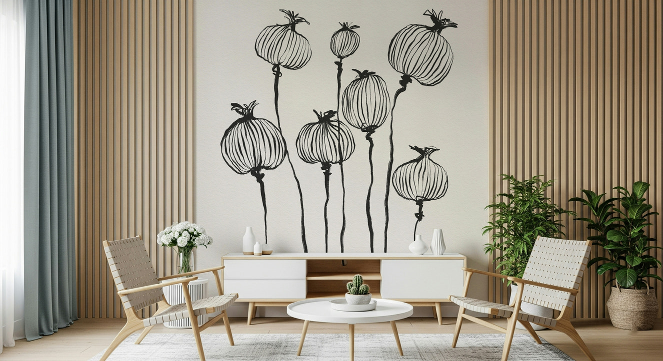 Ink Poppy Pods Wall Mural