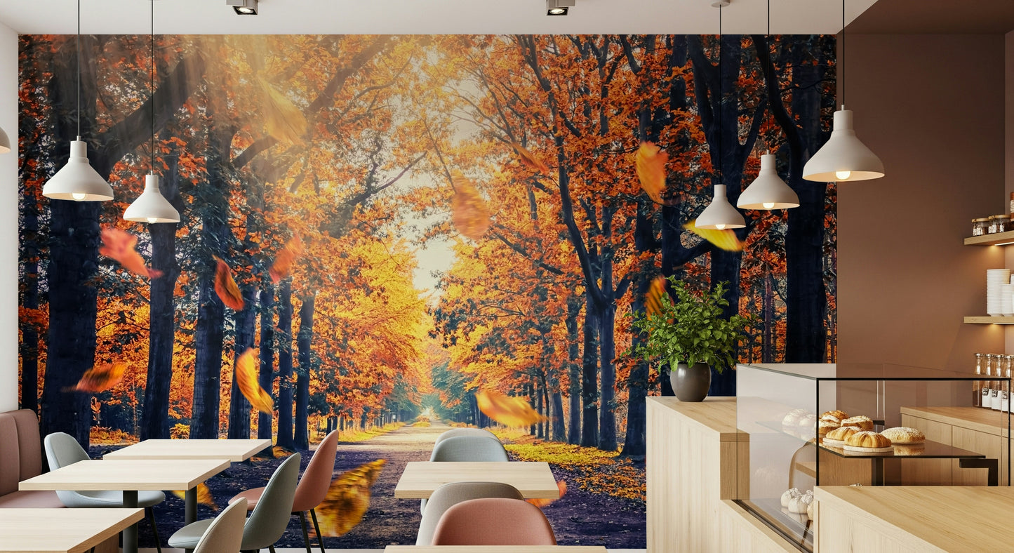 Autumn's Golden Path Wall Mural