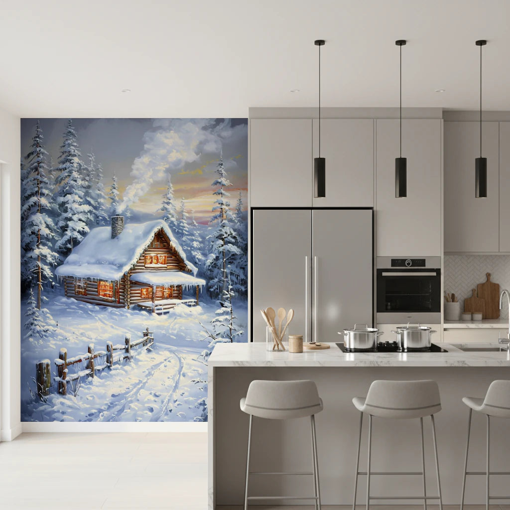 Winter Cabin Retreat Wall Mural