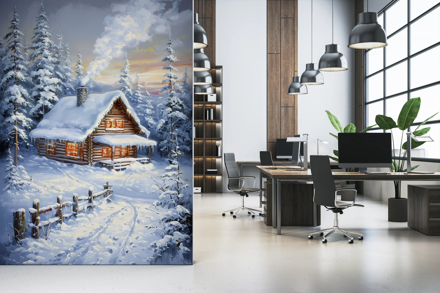 Winter Cabin Retreat Wall Mural