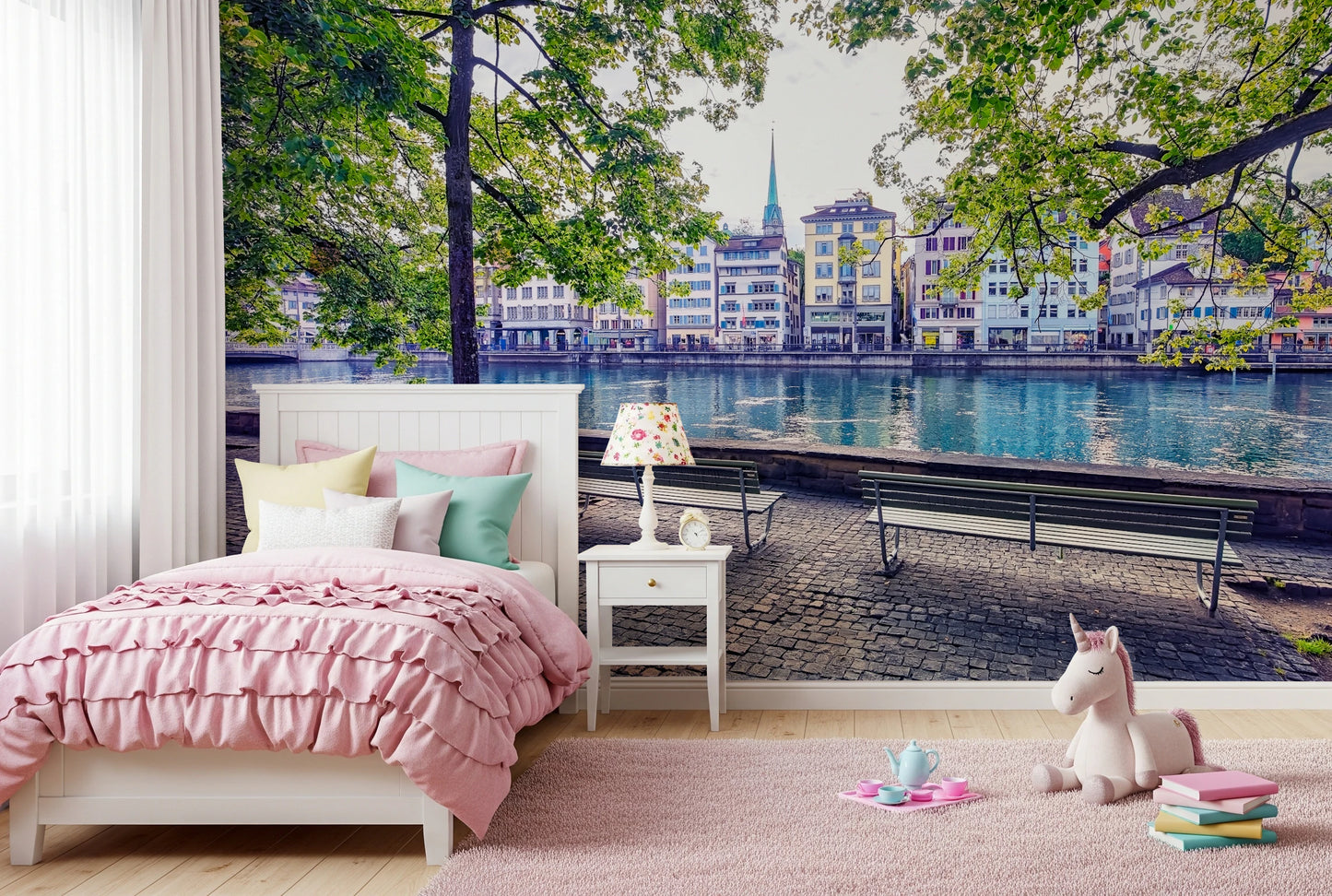 Zurich River Scene Wall Mural