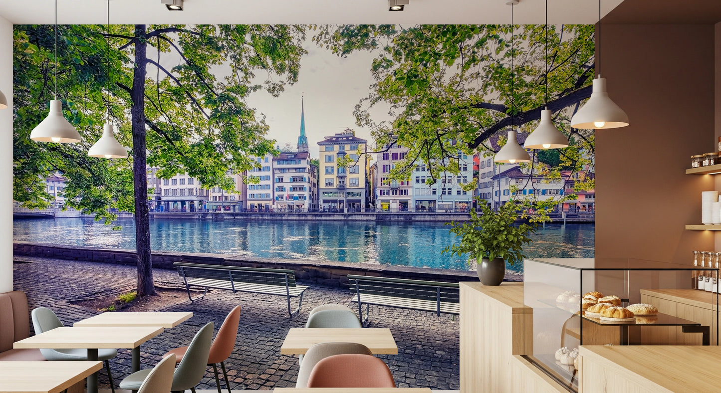 Zurich River Scene Wall Mural