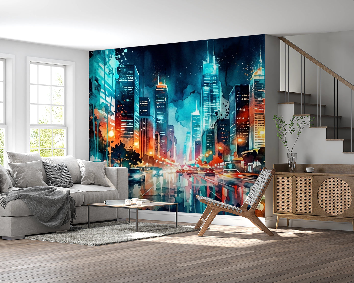 Urban Watercolor Wall Mural