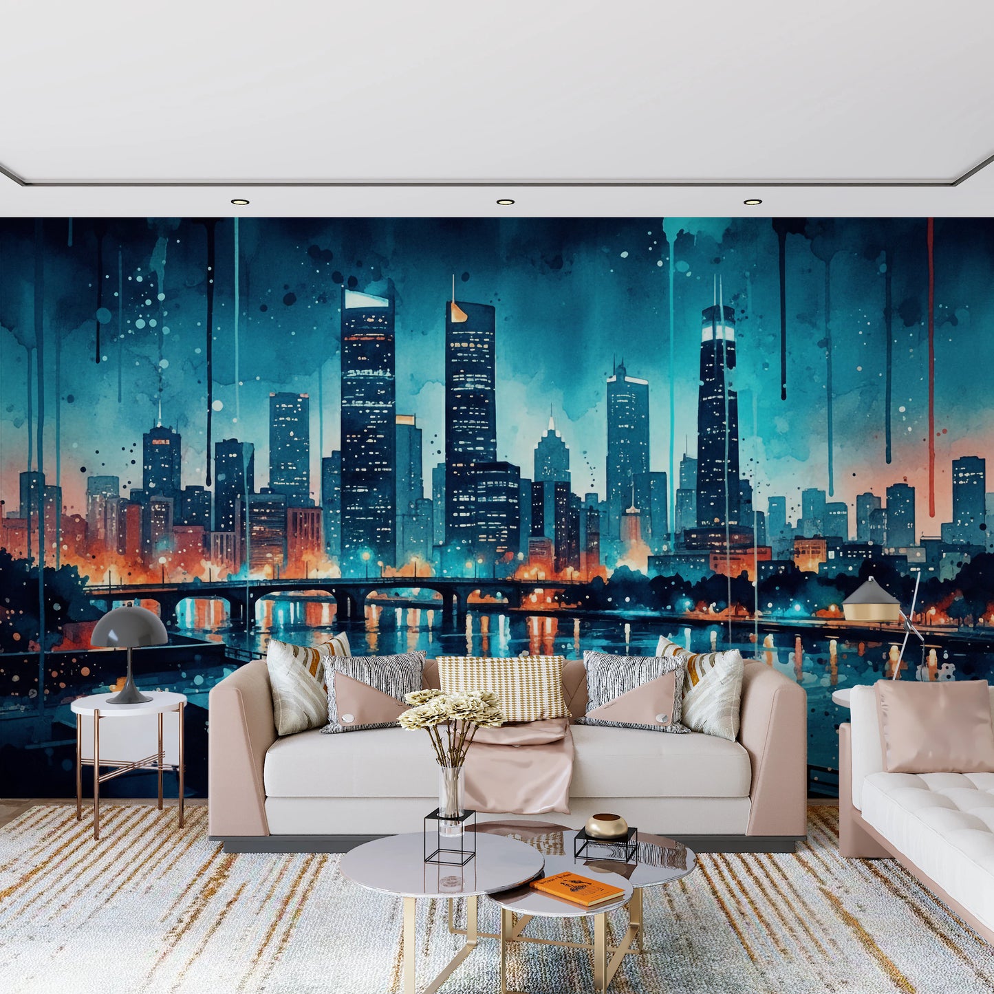 Watercolor Cityscape Wall Mural