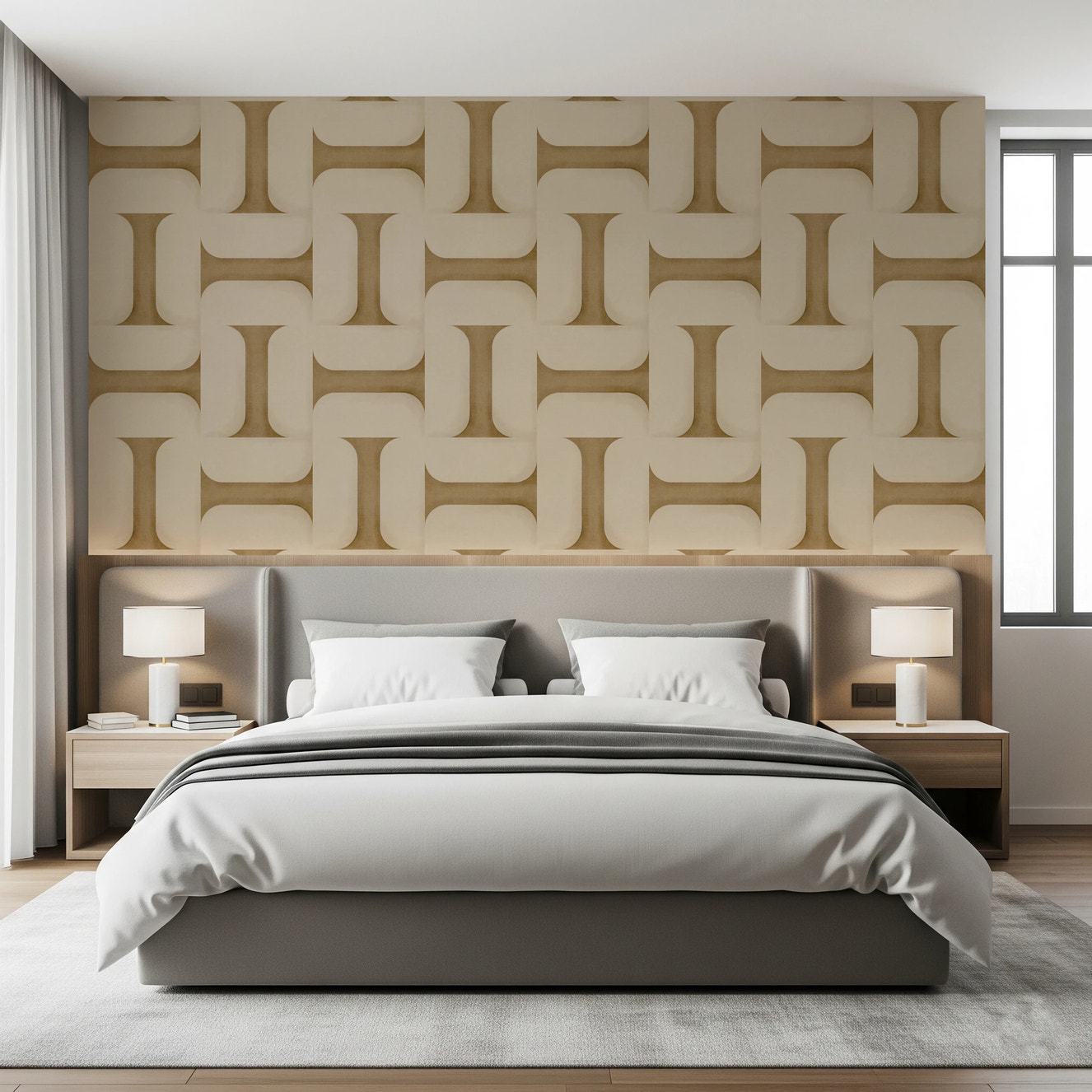 Modern Textured Tiles Camel Wallpaper⁠