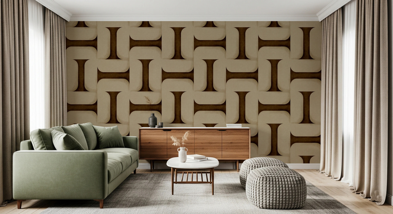 Modern Textured Tiles Umber Wallpaper⁠