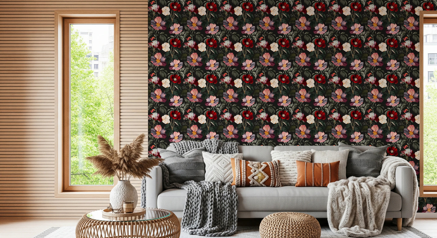 Dark Romance Floral Pattern Wallpaper⁠