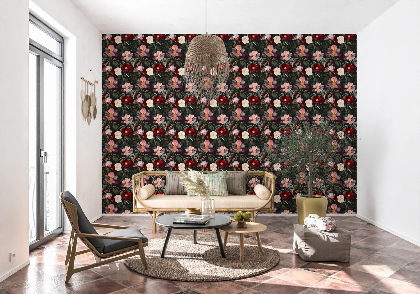 Dark Romance Floral Pattern Wallpaper⁠