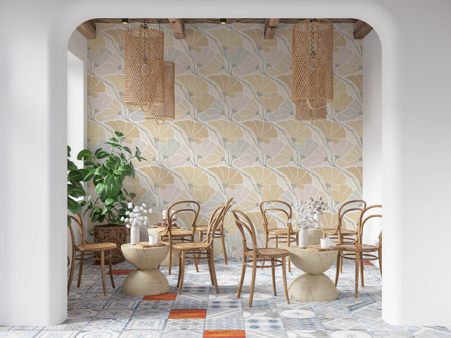 Art Nouveau Botanica Fan Flow - Earthy Tones Wallpaper⁠