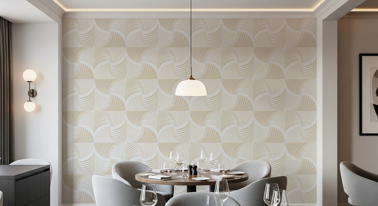 Art Deco Botanical Palm Fan - Soft White Beige Wallpaper⁠