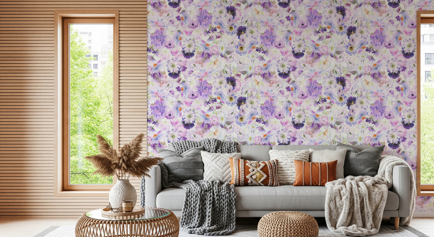 Violet Floral Bloomscape Wallpaper⁠