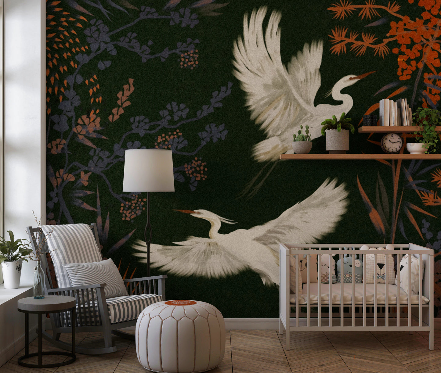 Tranquil Aviary Herons Asian Art Wall Mural
