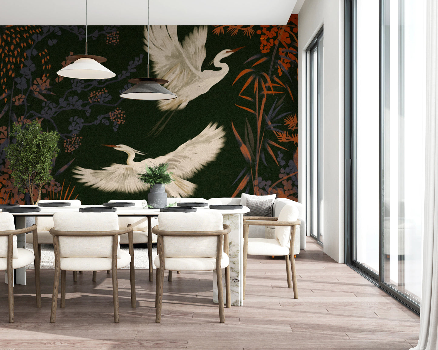 Tranquil Aviary Herons Asian Art Wall Mural