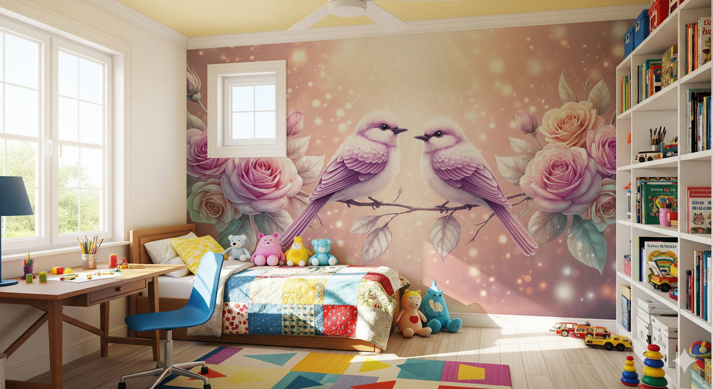 Rose & Songbirds Wall Mural