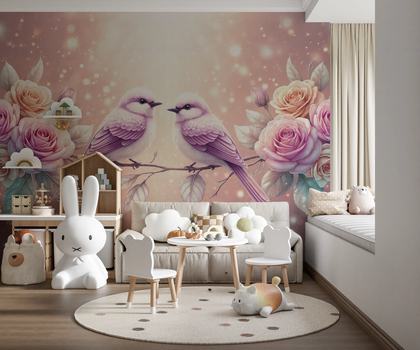 Rose & Songbirds Wall Mural