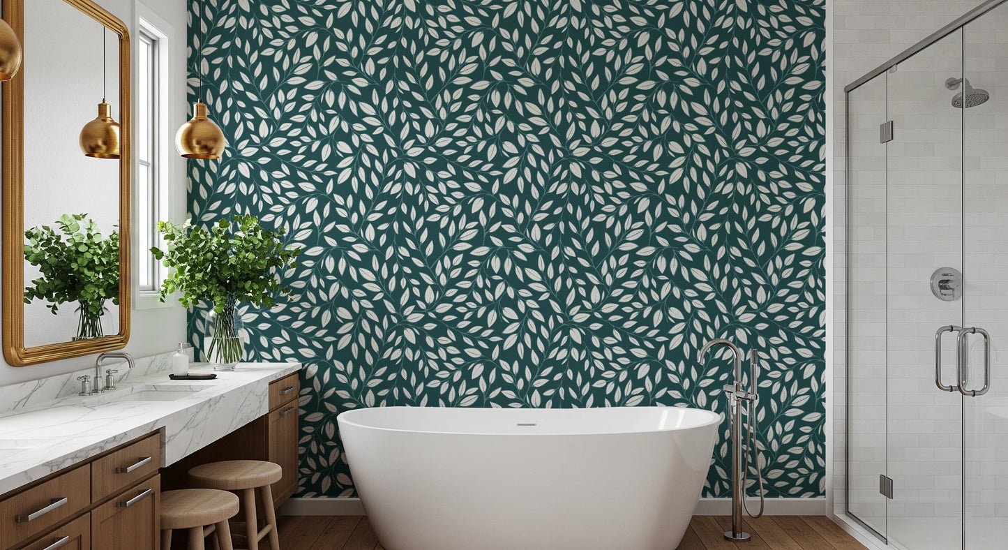 White Vines on Teal Wallpaper⁠