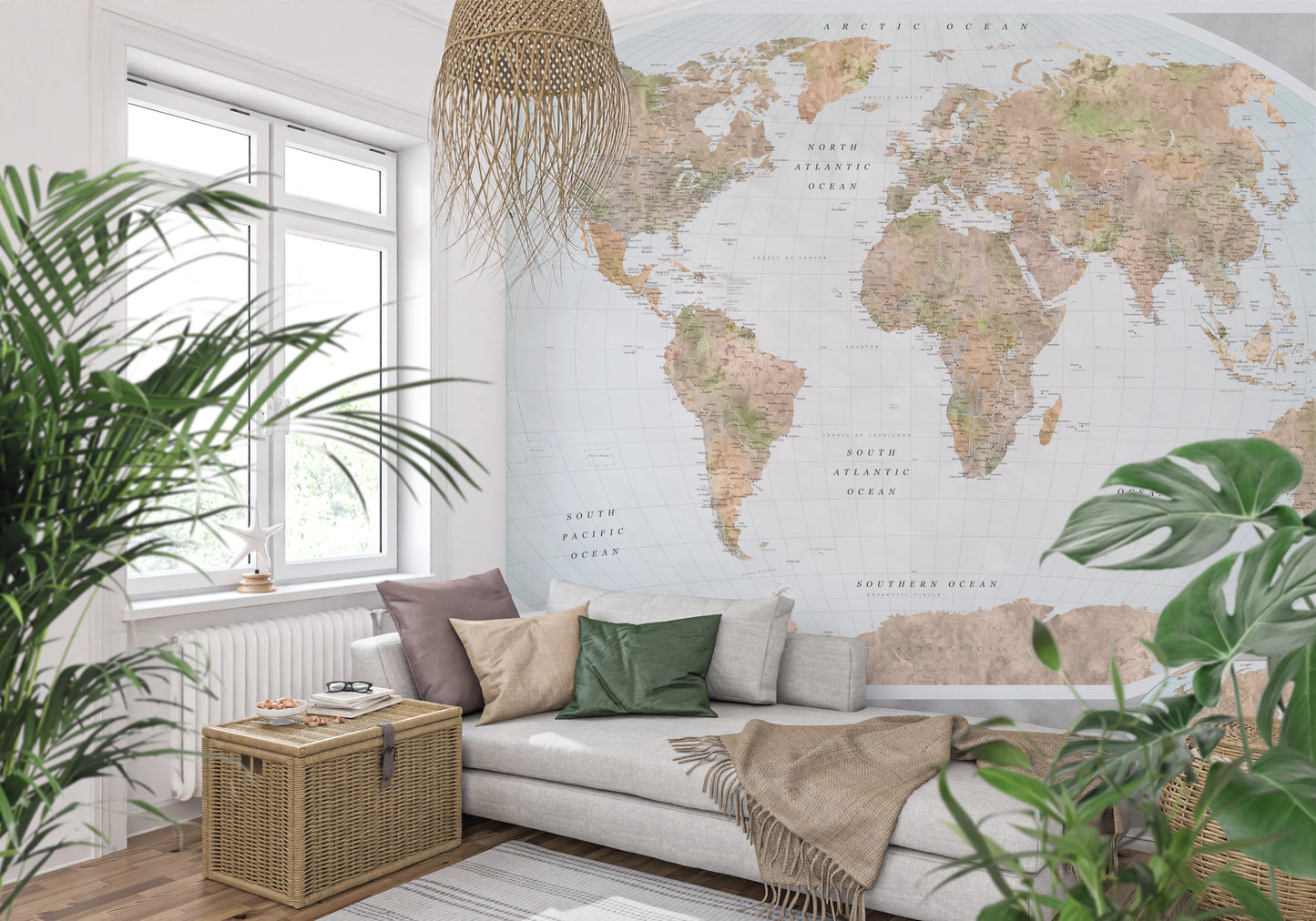 Classic world map in blue and earthy tones Wall Mural
