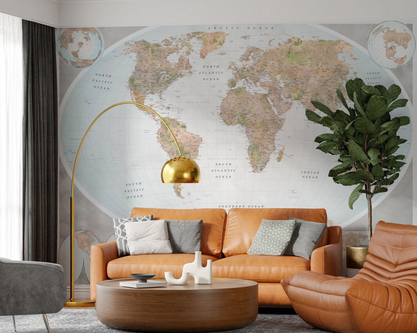 Classic world map in blue and earthy tones Wall Mural
