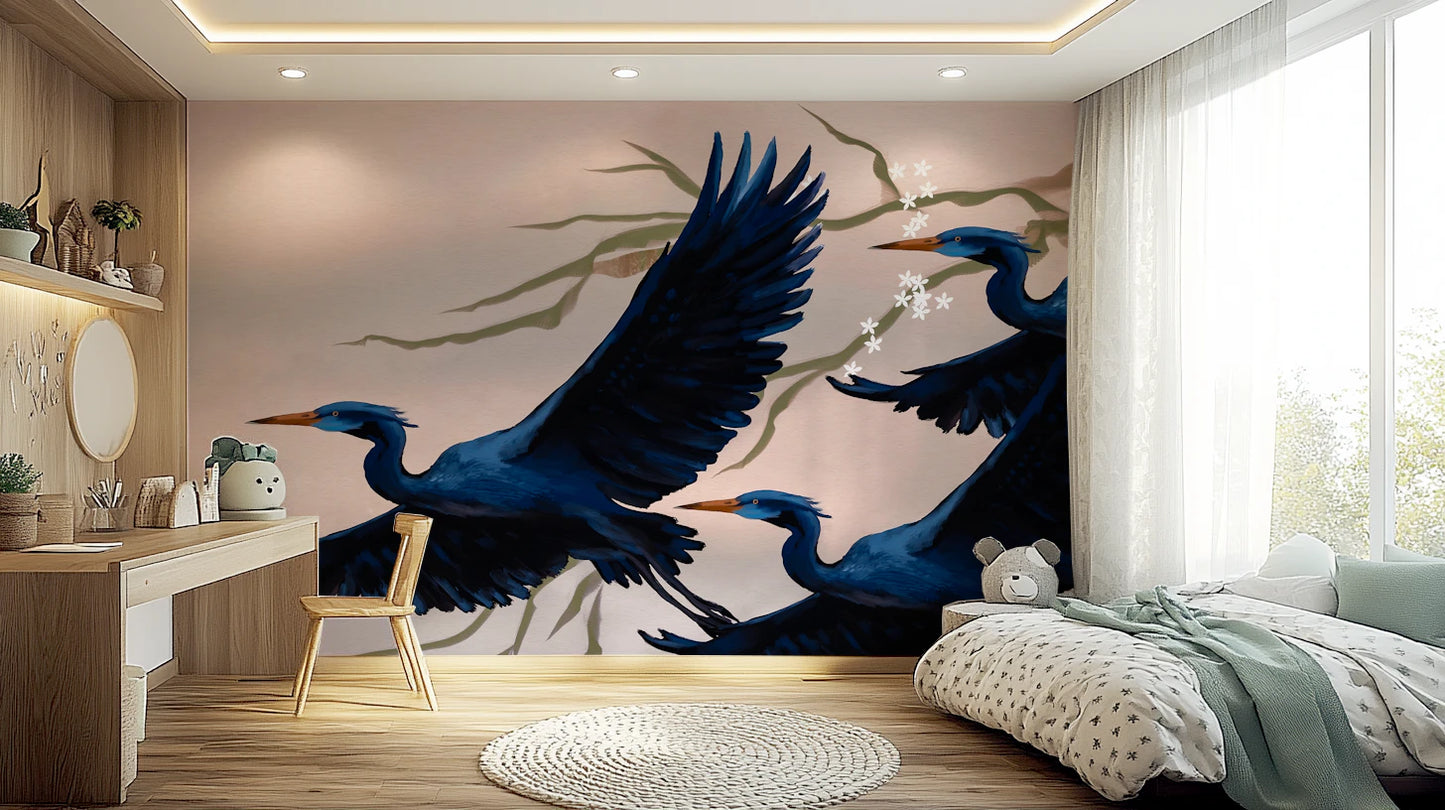 Heron's Bloom Wall Mural
