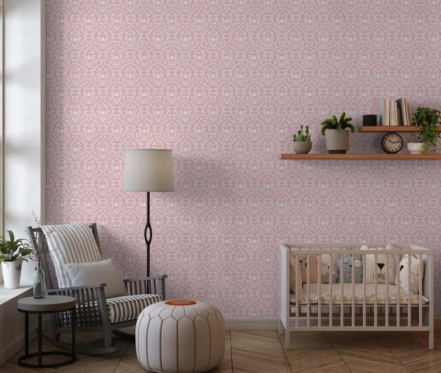 Powder Pink Bloom DAMASK Wallpaper⁠