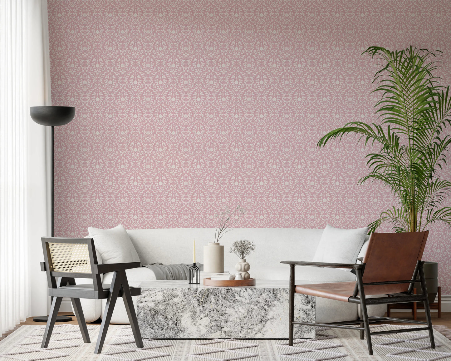 Powder Pink Bloom DAMASK Wallpaper⁠