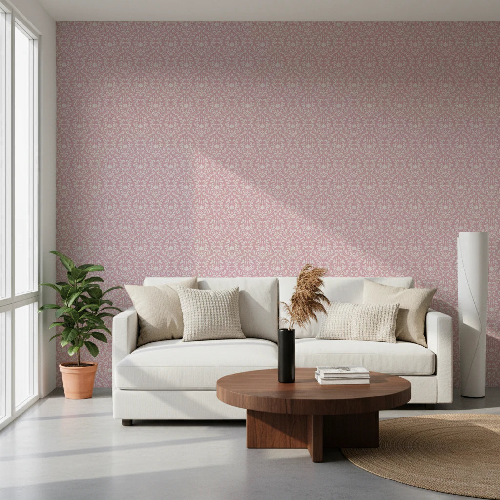 Powder Pink Bloom DAMASK Wallpaper⁠