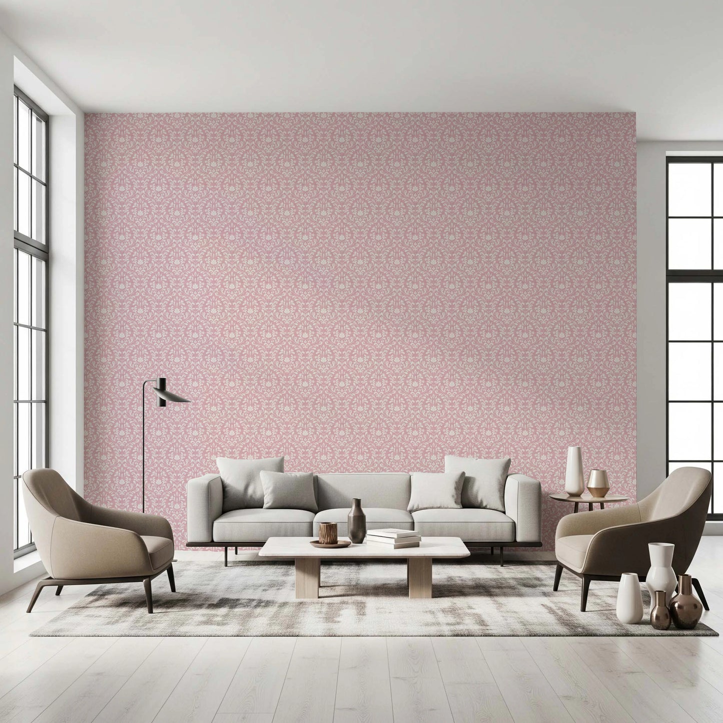Powder Pink Bloom DAMASK Wallpaper⁠