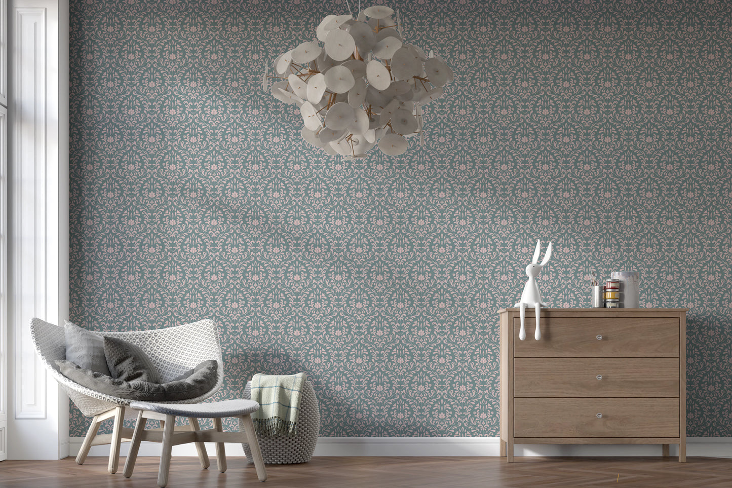 VINTAGE TEAL DAMASK Wallpaper⁠