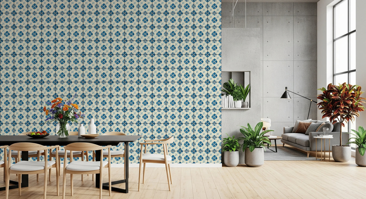 Farmhouse Classic Backsplash Blue Wallpaper⁠