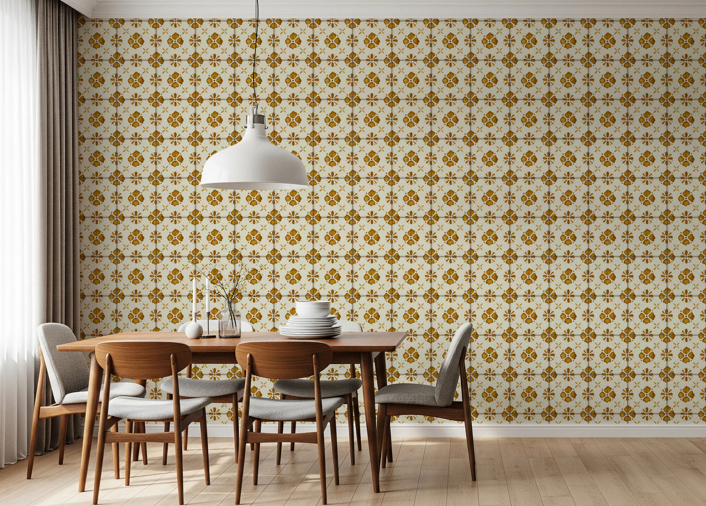 Farmhouse Classic Backsplash Gold Wallpaper⁠