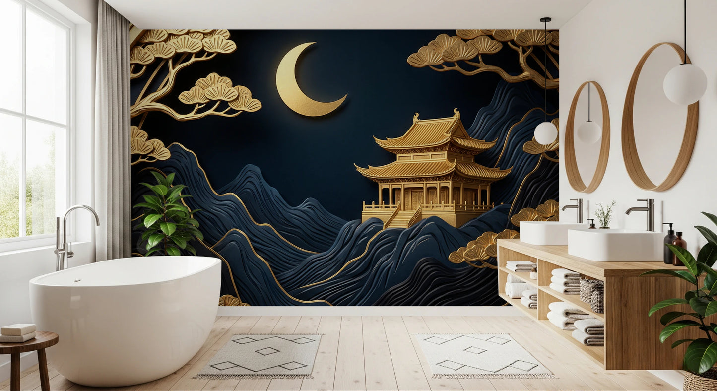 Golden Lunar Temple Wall Mural