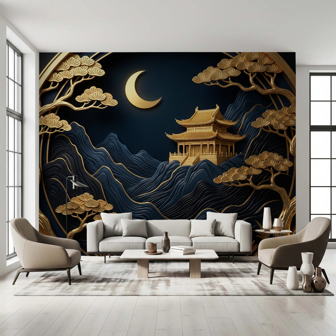 Golden Lunar Temple Wall Mural