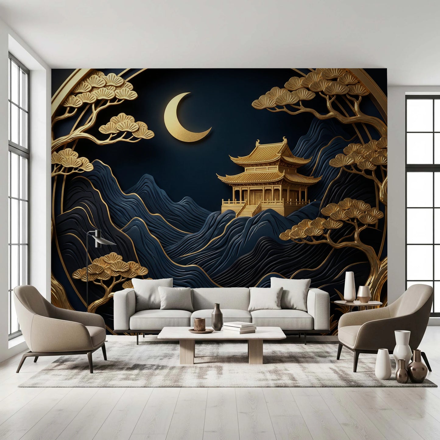 Golden Lunar Temple Wall Mural