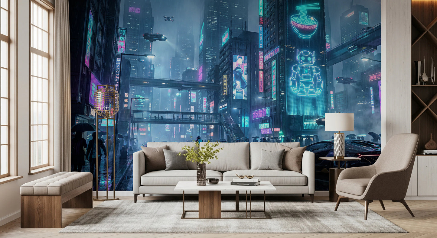 Neon Dreams Cityscape Wall Mural