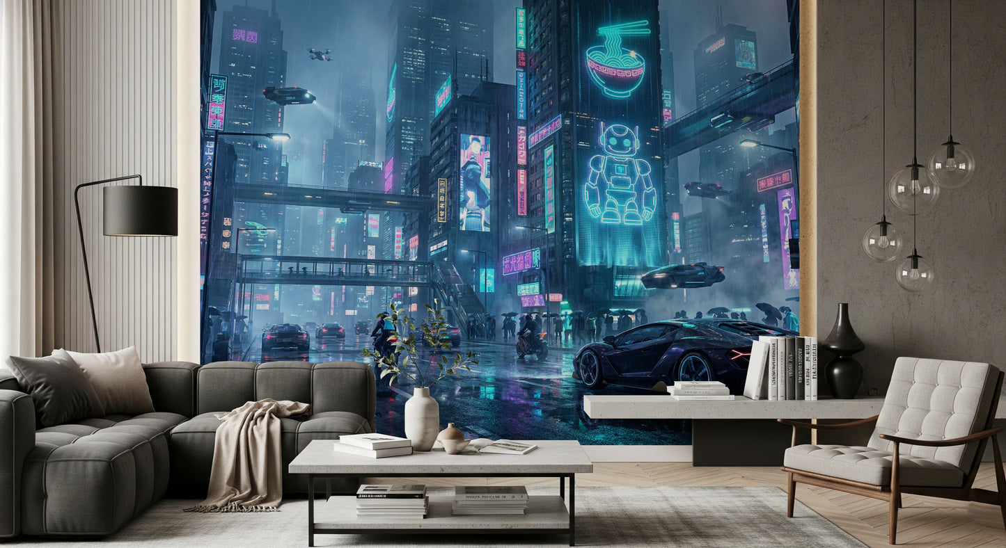 Neon Dreams Cityscape Wall Mural